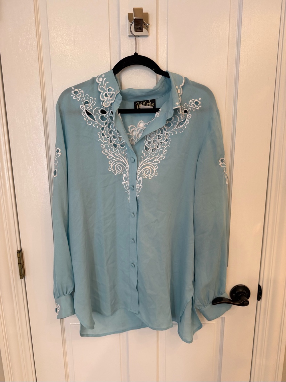 Bob Mackie Wearable Art Silk Embroidered Button-Down Shirt